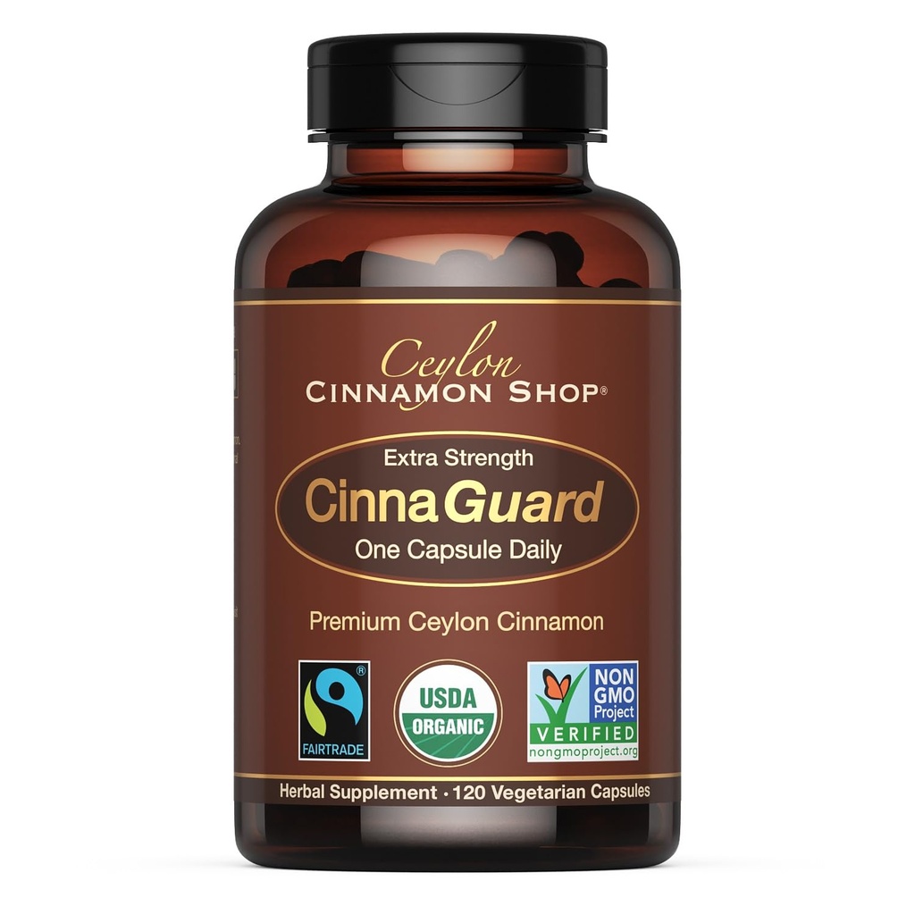 Ceylon Cinnamon Shop CinnaGuardTM Organik Ceylon Cinnamon Supplement 2500 mg per Capsule | Ekstra Kuvvet | 4 Ay Supply | 120 - Kont - Non-GMO & Gluten Ücretsiz Antioksidan