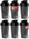 VELOMIX - 6 PACK- Shaker Cups for Protein Shakes 20 oz - 6 Wirex Whisk | Leak Kanıt Protein Shaker Şişe for Protein Shakes, Shaker Şişe Pack for Pre & Post Workout, Shaker Cup (ALL IN BLACK)