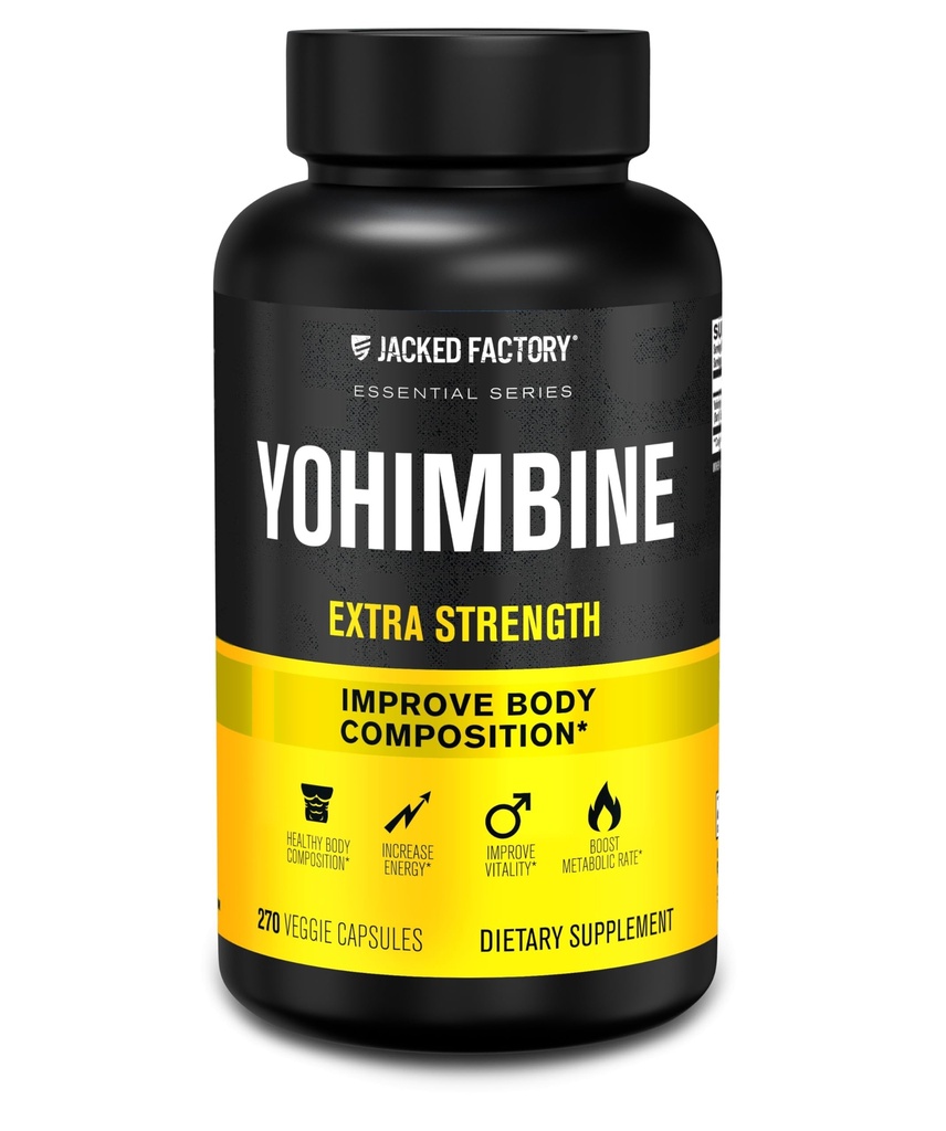 Jacked Factory Yohimbine Ekstra Kuvvet Supplement, 270 Capsules - Deneyimli Kullanıcılar için Premium Yohimbe Bark Ekstraksiyon - Body Recomposition, Energy & More - Zero Fillers - 270 Veggie Capsule Pills