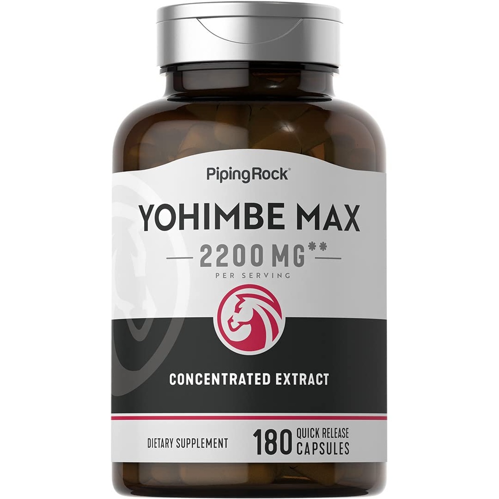 Piping Rock Yohimbe Supplements for Men | 180 Capsules | Max Tempd Extract | Pausinystalia Yohimbe | Non-GMO, Gluten Free Supplements