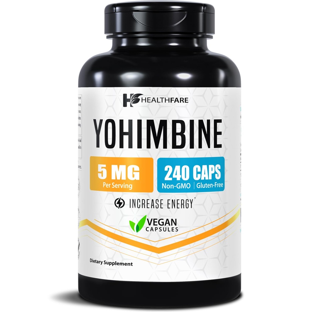 Healthfare Yohimbine HCL 5mg | 240 Vegan Capsules | En Güçlü Formula | Vegan, Non-GMO, Gluten-Free | ABD'de Yapıldı