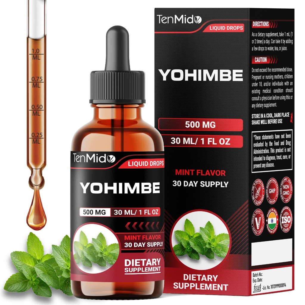 Erkekler ve Kadınlar için Yohimbe Supplements - Yohimbine 10 mg Sıvı Merdivenler | Alkol Özgür, Vegan, Non-GMO - 30 ml 1 Fl OZ