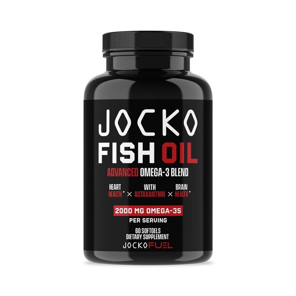 Jocko Yakıt Omega 3 Fish Oil Supplement 2000 mg - Burpless Fatty Acid Supplement, Wild Caught, Astaxanthin ile Güçlü Antioksit (60 Capsules)