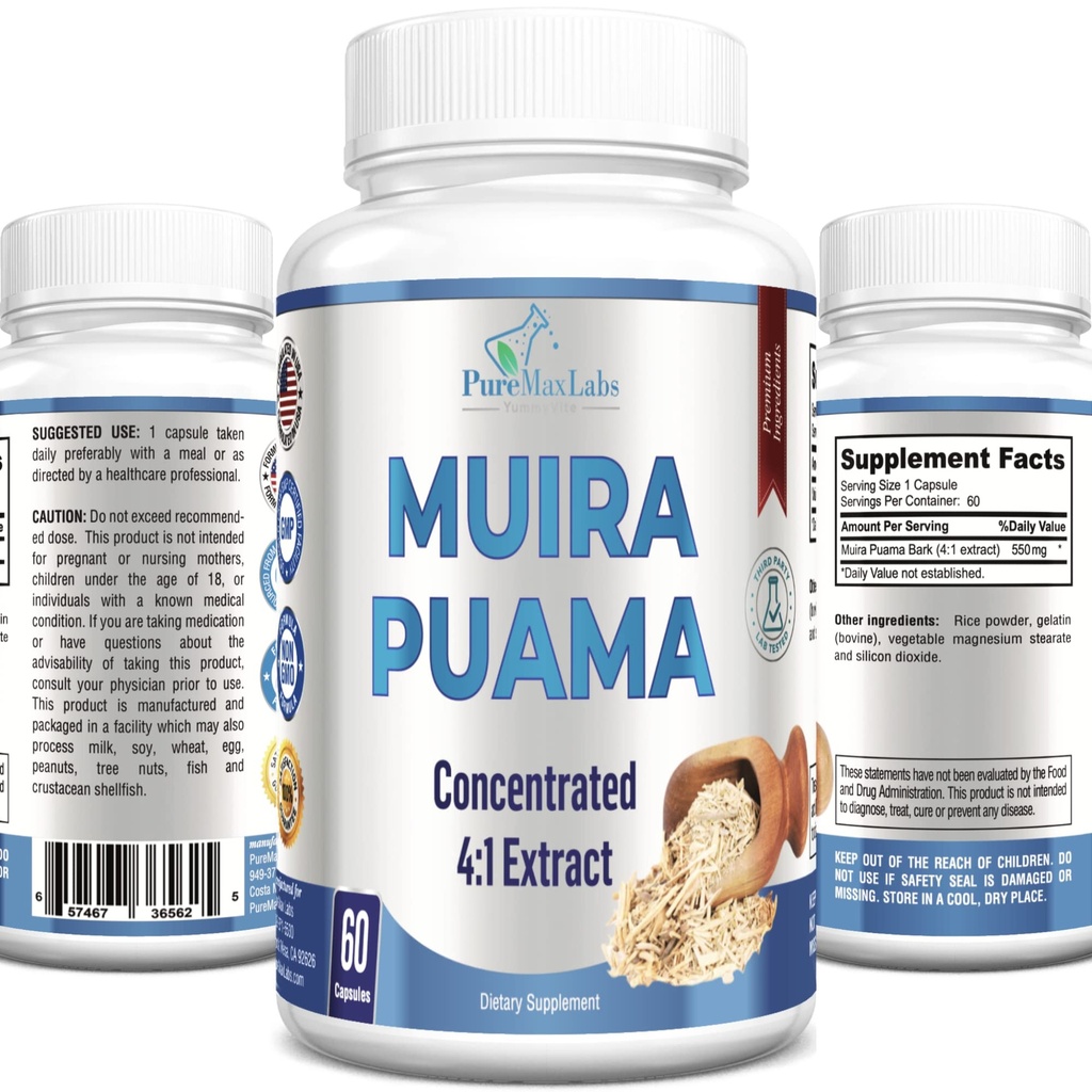 Muira Puama Capsules - Mekanik 4:1 Ekstraksiyon, Capsule başına 2200 mg, 60 Capsules