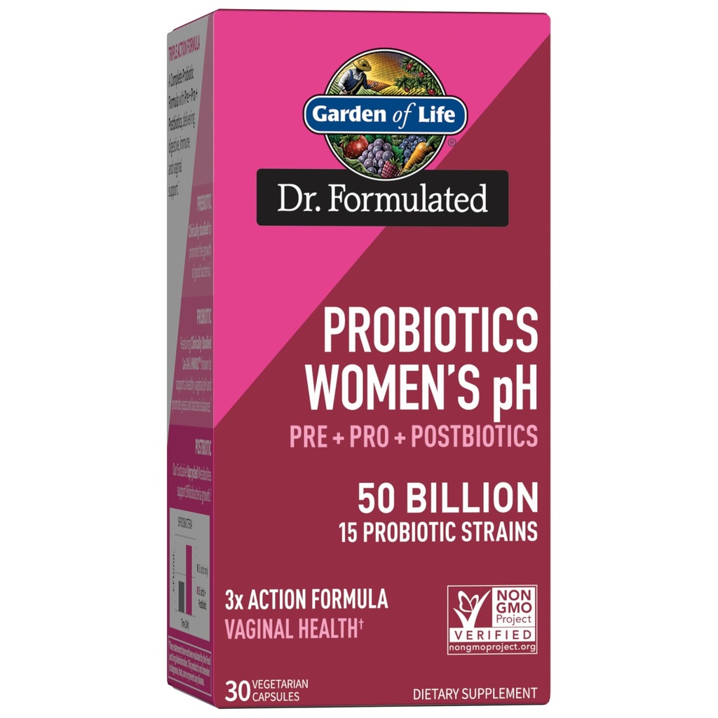 Garden of Life Dr Formulated Womens pH Probiotics 50 Billion CFU, Pre + Pro + Postbiotics - Digestive, Immune and Vaginal Support, Potato, Acacia, Postbiotic Metabolites, 30 Vegetarian Capsules