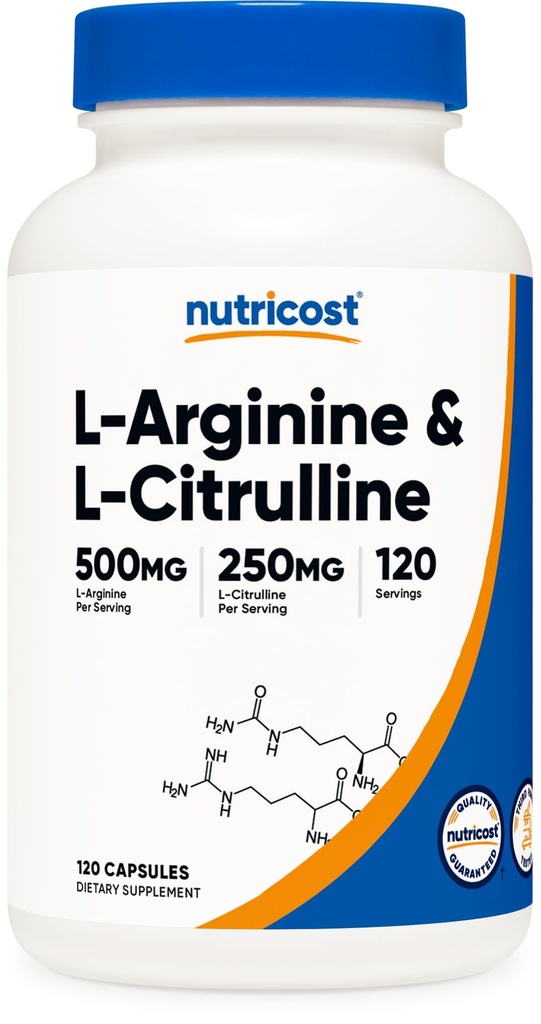 Nutricost L-Arginine L-Citrulline Kompleksi 750 mg, 120 Capsules - Non-GMO
