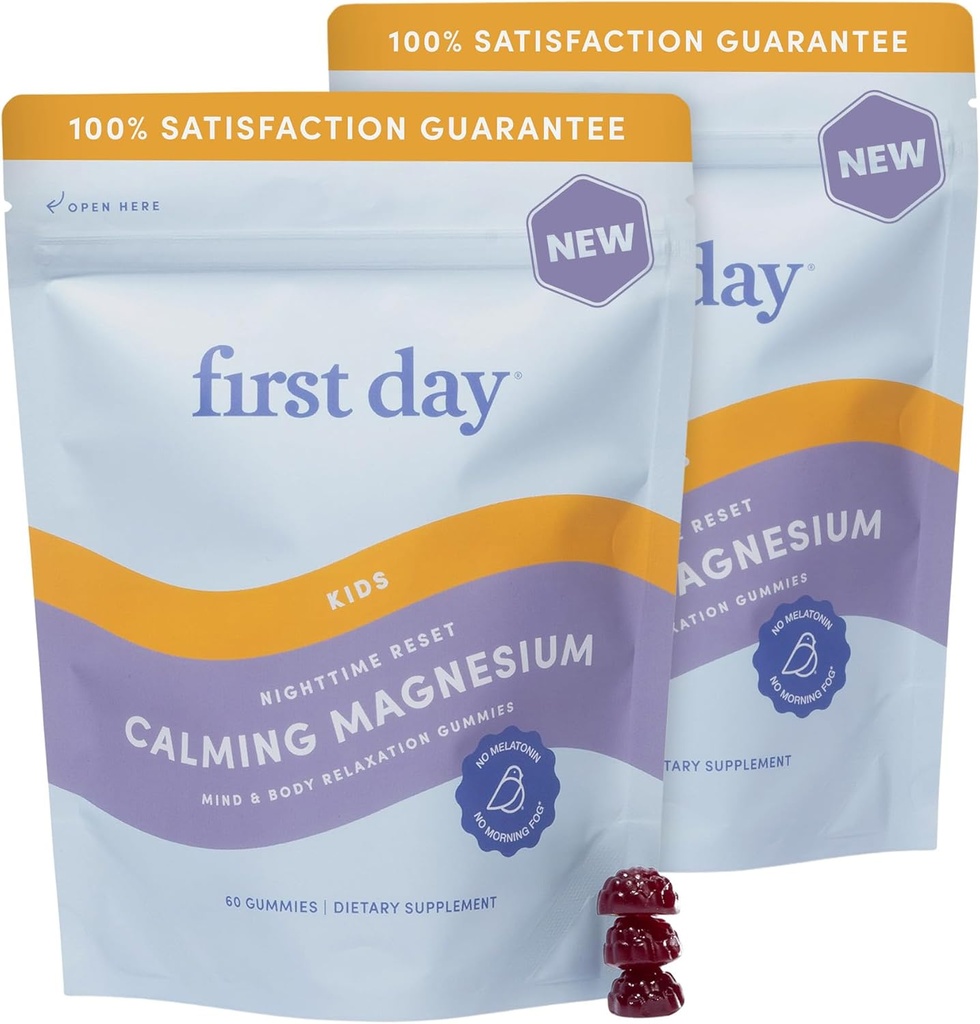 Çocuklar için İlk Günler - Calm Kids Magnezyum Citrate Gummies to Support Sleep & Relaxation – Suntheanine® L-Theanine, NO Melatonin - Strawberry - 30 Günlük Supply