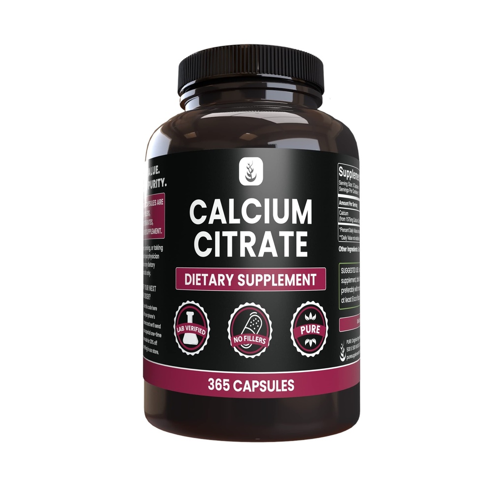 Pure Original Ingredients Calcium Citrate (365 Capsules), No Magnesium Or Rice Fillers, Always Pure, Lab Verified