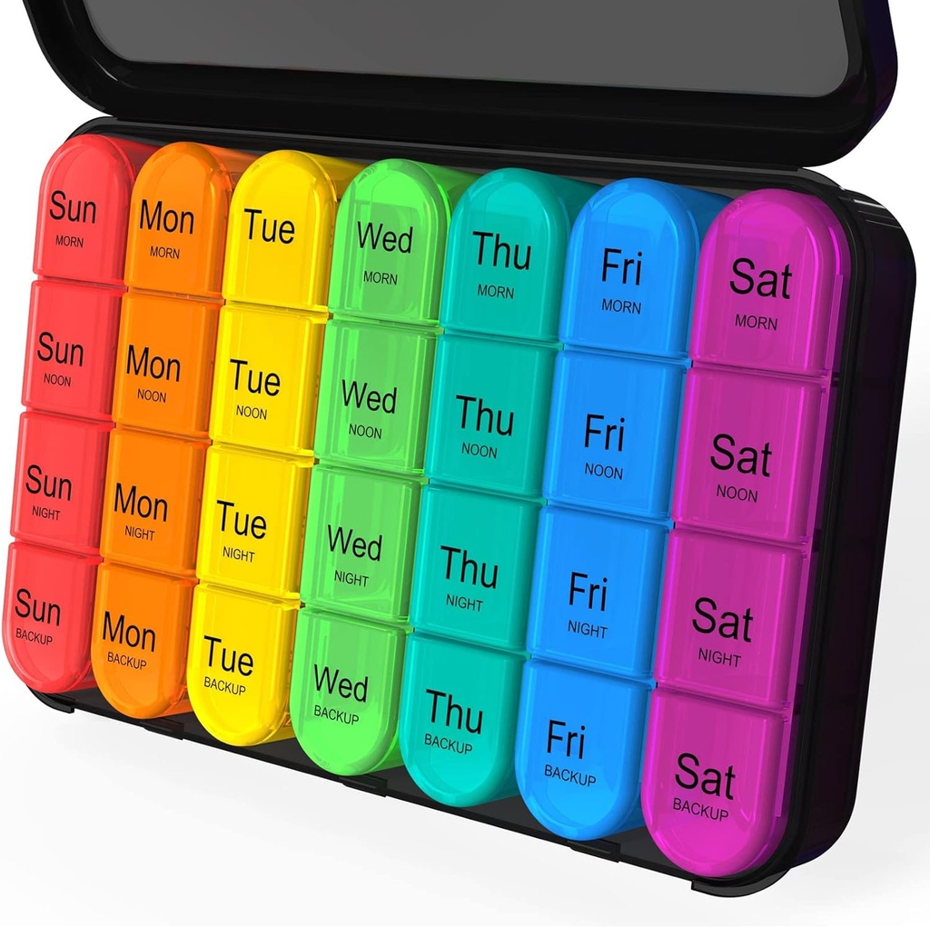 Daviky Pill 4 Times a Day - Pill Box 7 Gün, Büyük Haftalık Tıp Pill Seyahat Için Düzenlenen Bireysel Konteynerler, Pill Case to Hold Daily Vitamins, Supplements and Drug