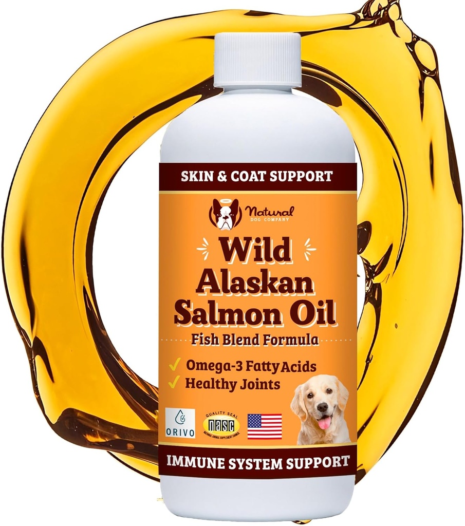 Natural Dog Company Wild Alaskan Salmon Oil Formula with Omega 3, Fish Oil for Dogs Supplement, Skin & Coat Oil, Itchy Relief, Immune Support for Commons & Heart, Food Topper, 8 oz.