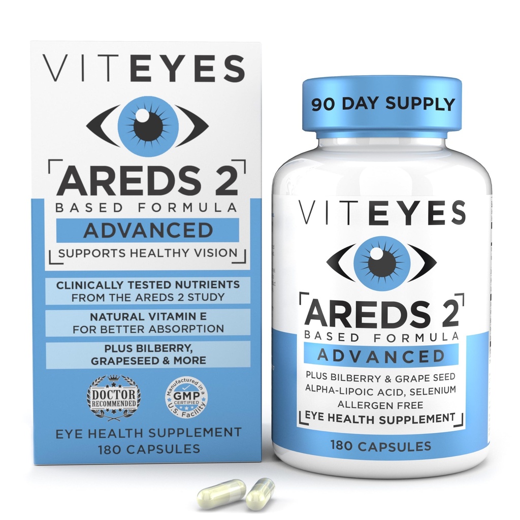 Viteyes AREDS 2 Gelişmiş Göz Vitaminleri, Bilberry ile Macular Destek, üzüm, FLORAGLO Lutein, Selenium, Natural Vitamin E, Allergen Free, Vision Protection, Eye Trusted, 180 Count