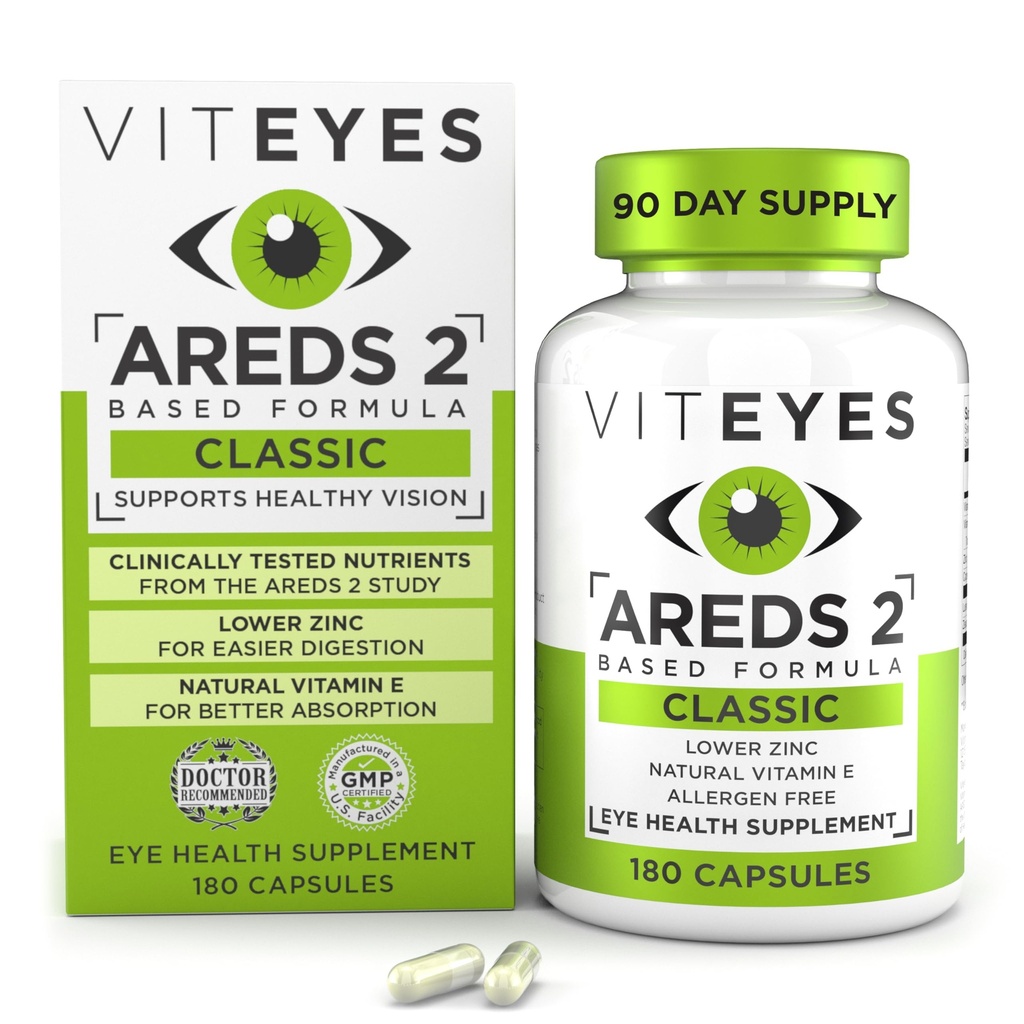 Viteyes AREDS 2 Eye Vitamins, Classic Macular Support, Allergen Free Capsules, Natural Vitamin E, Vitamin C, çinko, Copper, Lutein & Zeaxanthin, Eye Doktor Güvendi, ABD'de Üretildi, 180 Ctt