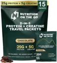 Go Whey proteini, 25g proteini + 5g Kretine - Single-Serve Travel Protein Toz - 5.9g BCAAs, Keto & Low-Carb, Gluten-Free Chocolate - (15-Pack)