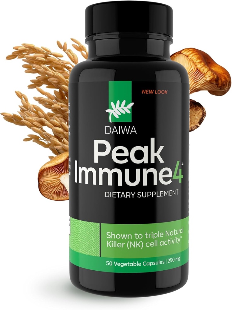 Daiwa PeakImmune4® – Immune Support Supplement for Yetişkinler için Rice Bran Arabinoxylan bileşik (RBAC) ve Shiitake Mushroom – 50 Capsules