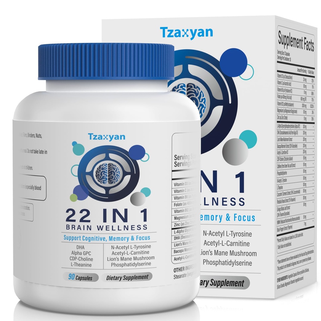 Memory ve Focus için beyin Supplements, Clarity & Cognitive Improvement, 300 mg Alfa GPC, CDP-Choline, DHA, Lion's Mane, L-Theanine, B6 B12 & Phosphatidylserine for Men & Women, 90 Capsules