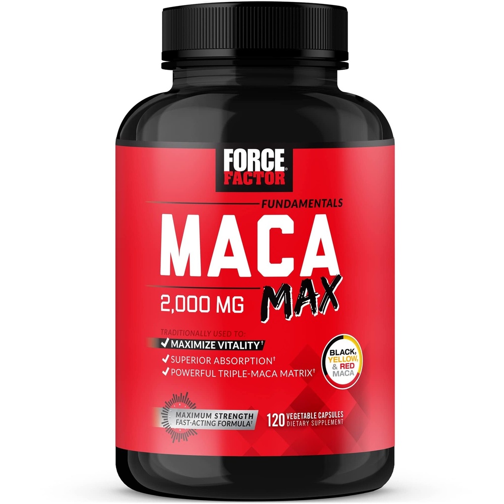 Kuvvet Faktörü Maca Max, Maca Root Capsules, Vitality & Performance'i Max'e yükselterek, Siyah Maca, Red Maca ve Sarı Maca Toz, Maca Root Toz, 2000 mg, 120 Capsules