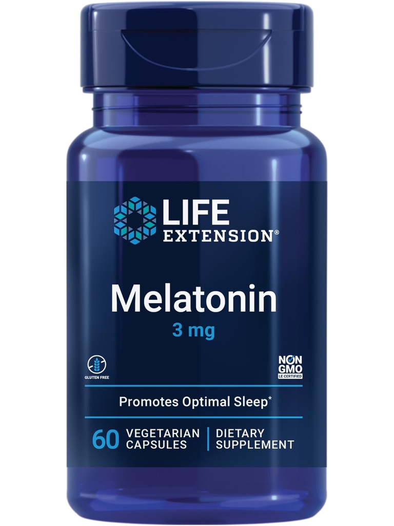 Life Extension Melatonin, 3 mg, Optimal Uyku Desteği, Sağlıklı sirdian Rhythms, Hücre Savunması, Gluten-Free, Non-GMO, Vegetarian, 60 Capsules