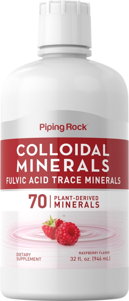 Piping Rock Colloidal Mineraller Sıvı | 32 fl oz | Fulvic Acid | 70 Plant Derived Trace Minerals | Raspberry Flavor | Vegetarian, Non-GMO, Gluten Free Supplement Supplement
