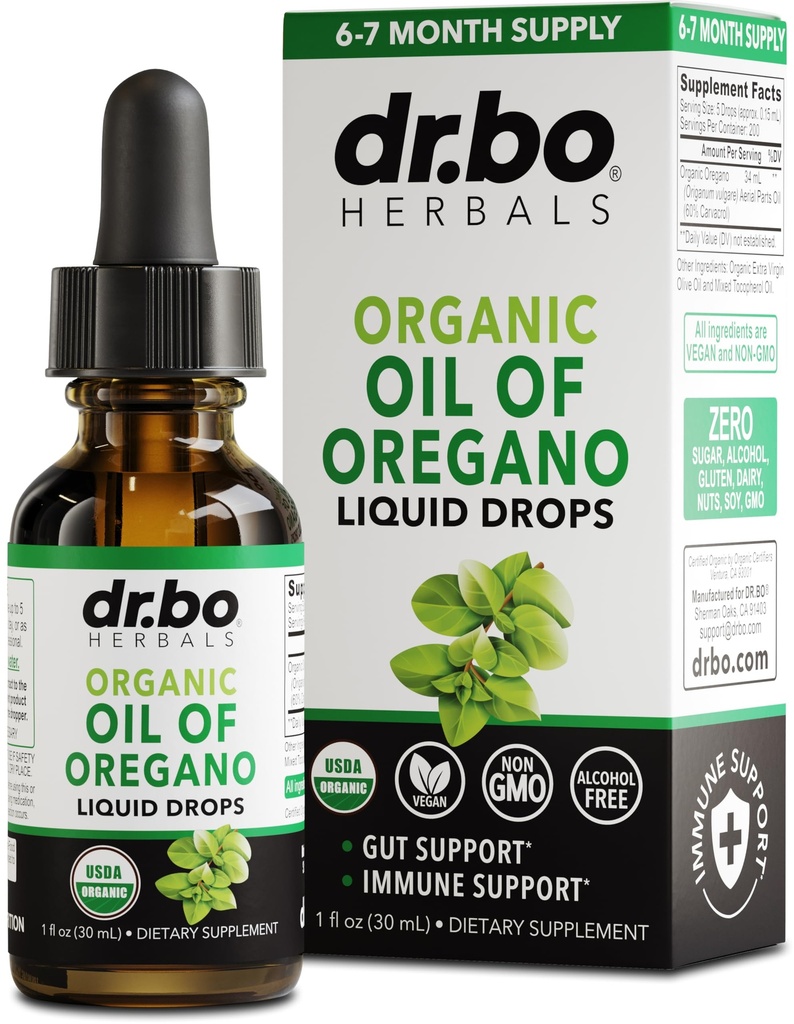 Oregano Oil Organic Liquid Drops - 6 Month Supply Organic Oil of Oregano Drops Liquid Tincture Extract, Cleanse, Detox, Immune Support, Digestive Gut Health - Pure Vegan Non-GMO Herbal Tincture 1 oz