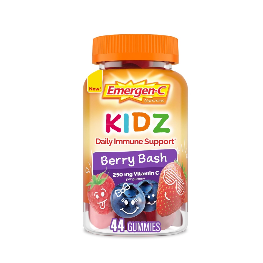 Emergen-C Kidz Daily Immune Support Diyetary Supplements, Flavored Gummies with Vitamin C and B Vitamins for Immune Support, Berry Bash Flavored Gummies, Back to School Essentials - 44 Kont