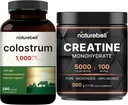 NatureBell Kretine Monohidrat Toz & Colostrum 240 Capsules 1000 mg Per Arama Paketi | Yüksek Abhidrasyon Mikronized Krene | Mother's First Milk from Grass Fed Bovine