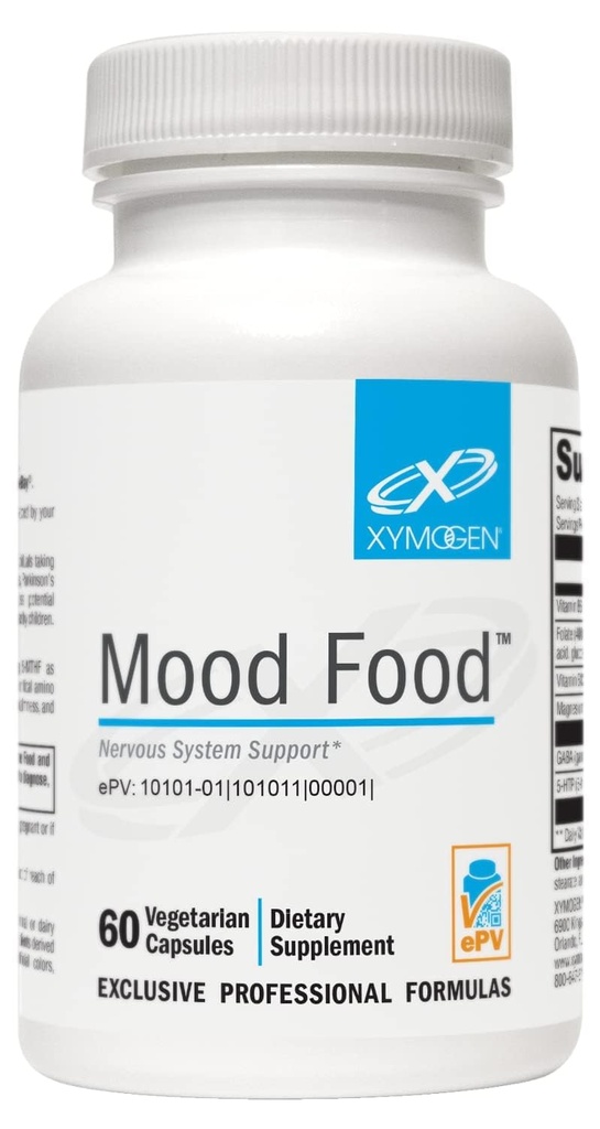 XYMOGEN Mood Food - Nervous System, Relaxation & Mood Support Supplement - Folate, B12, B6 Magnezyum, 5-HTP & GABA Supplement - Vegan & Non-GMO (60 Capsules)