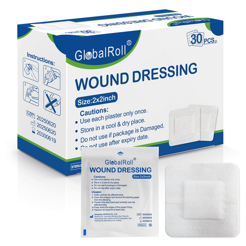 Island Dressing Bordered Gauze 2"x2", 30 Individually Packed Non-Stick Pad in Center with Adhesive Border,Soft Absorbent Medical Grade Dressing Gauze Pad for Wound Care and First Aid