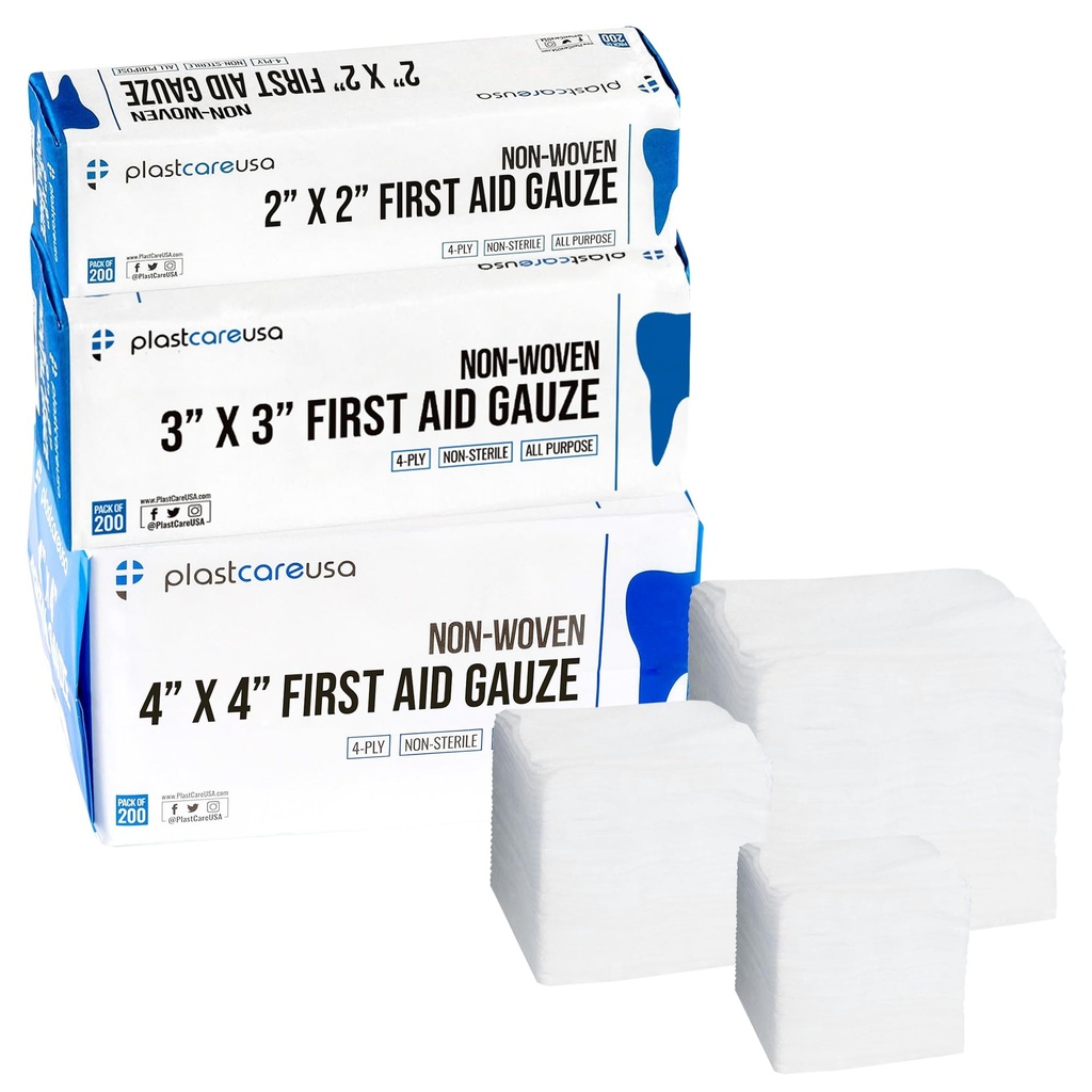 600 Pack Assorted Medical Gauze Pads Sizes: 2x2, 3x3, 4x4 inches, First Aid Essentials, Absorbent Cotton for Wound Dressing