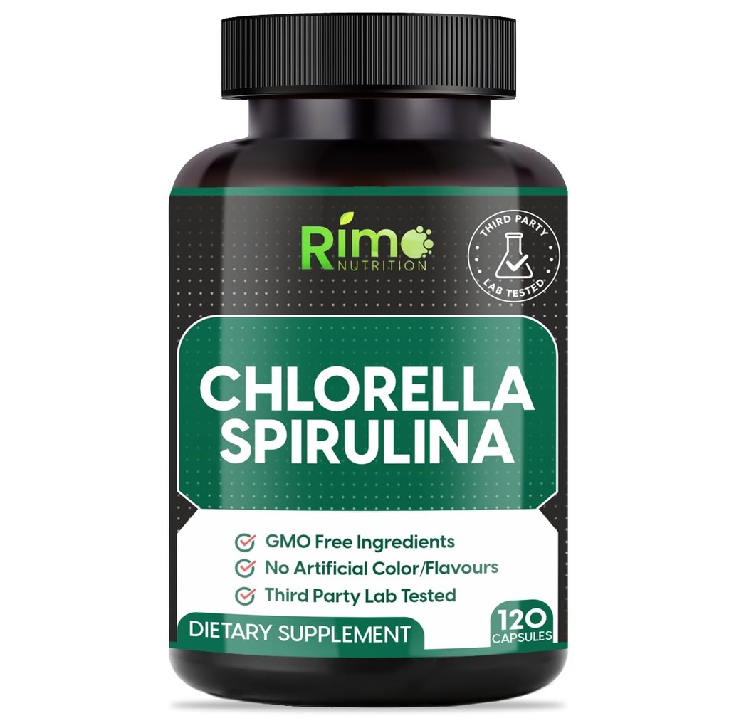 Lab Tested Spirulina ve Chlorella Capsules 1000 mg Per Servis Olmayan Blue Green Algae - En İyi Raw Vegan Protein - Green Superfood