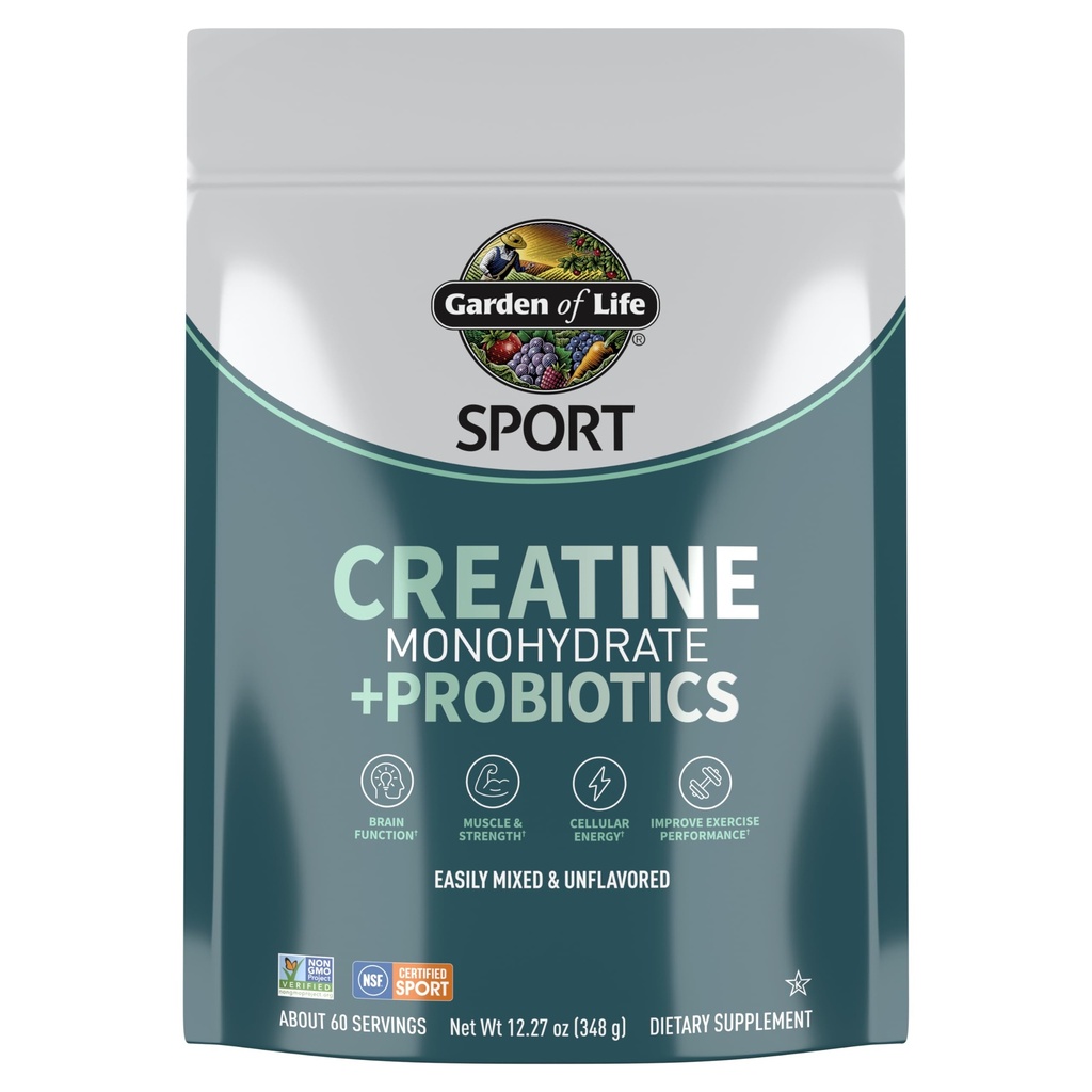 Garden of Life Sport Creatine Monohydrate + Probiotics Powder, 60 Servings