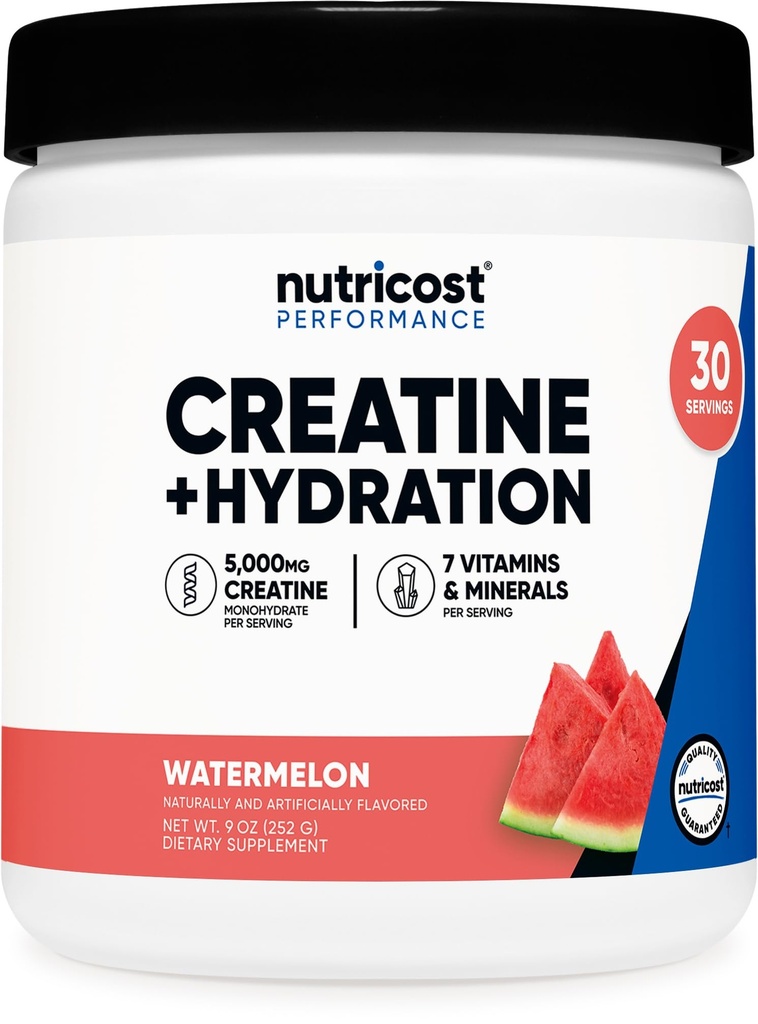 Nutricost Kretine Monohidrat + Hydration Watermelon Flavored (30 Hizmet) - 7 Vitamin & Minerals, 5000 mg of Kretine Per
