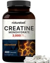 NatureBell Kretine Monohidrat Capsules 3.000 mg Per Servis, 300 Kont | Mikronized, Unflavored Kretine Pills | Pre-Workout & Muscle Strength Support | Easy to Swallow, Filler-Free | 50 Servisler