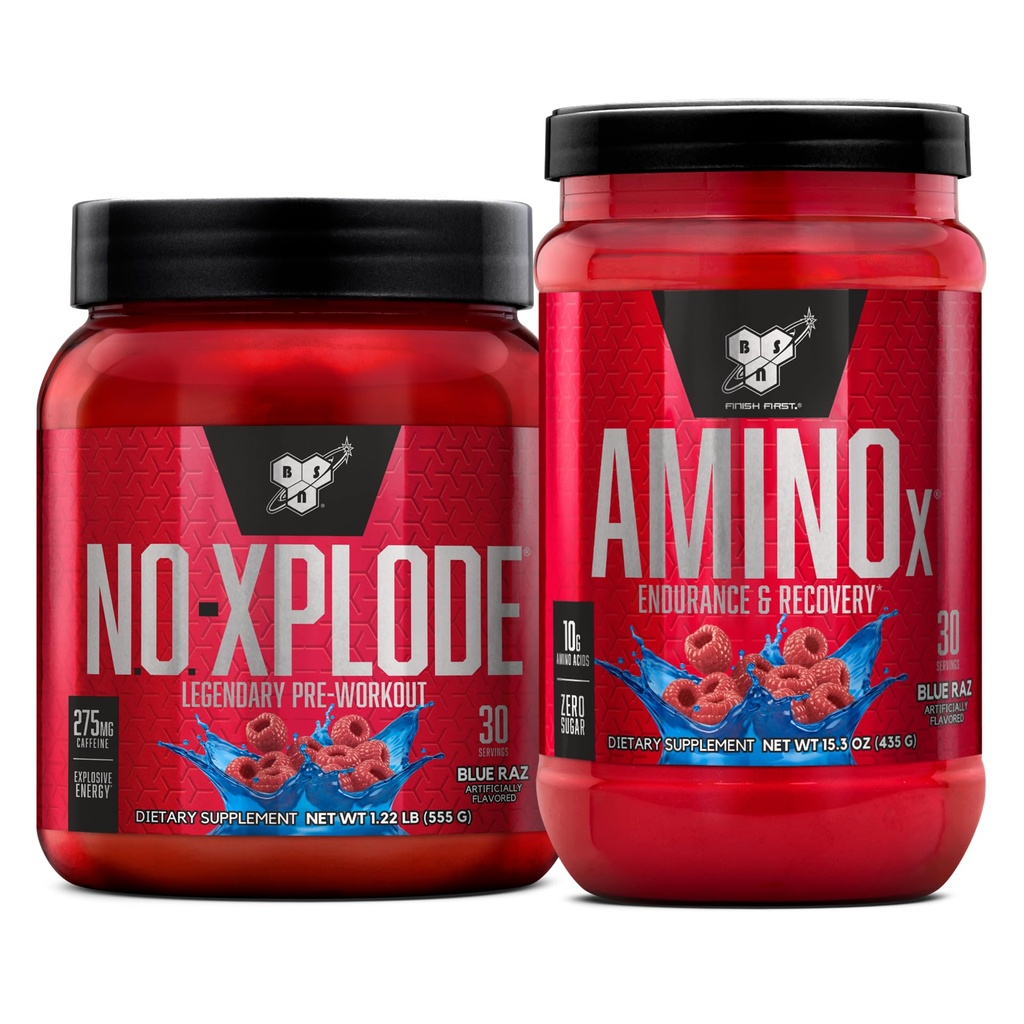 BSN Workout Sche of NO XPLODE Pre Workout Toz Blue Raz, 30 Hizmet AMINO X Muscle Recovery Intra Workout Support, Caffeine Free Blue Raz, 30 Hizmet