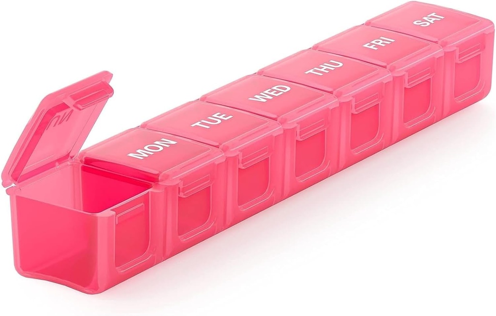 Sukuos Ekstra Büyük Haftalık Pill Organizer, 7 Günlük Pill Box Case Arthritis Friendly, Silkscreen Bas Tıp Konteyneri Vitaminler için Clear Lid, Fish Oils veya Supplements (Pink)