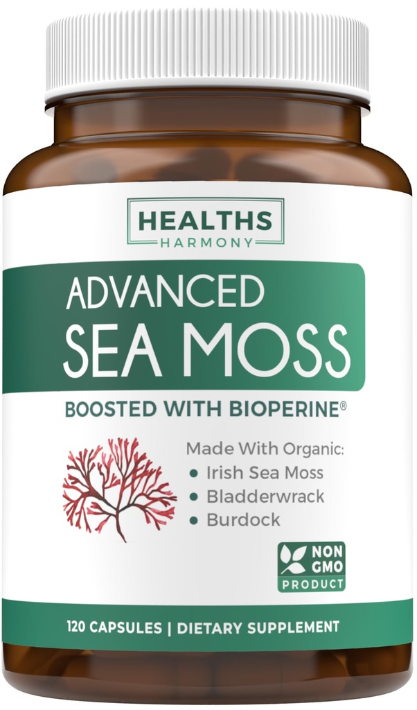 Organik İrlanda Deniz Moss Capsules – Organik Deniz Moss Capsules ile Bladderwrack Burdock Root ve Black Pepper Türlü Gelişen Absorpsiyon için - Vegan Non-GMO & ABD'de Yapıldı (2 Ay Supply)