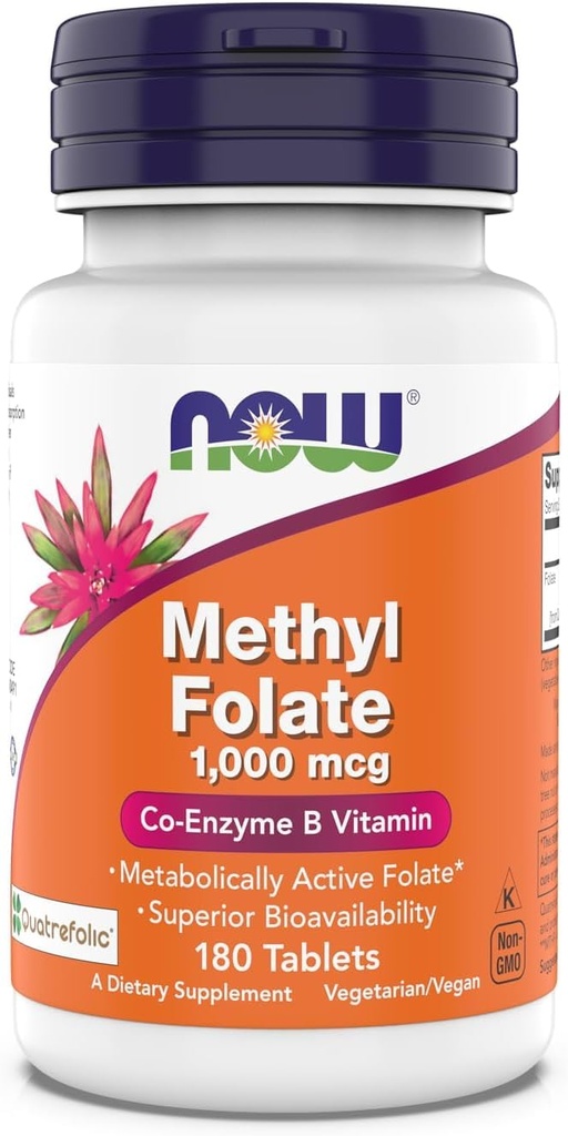 Şimdi Supplements, Metil Folate 1.000 mcg, Metabolically Active Folate*, Co-Enzyme B Vitamini, 180 Tabletler
