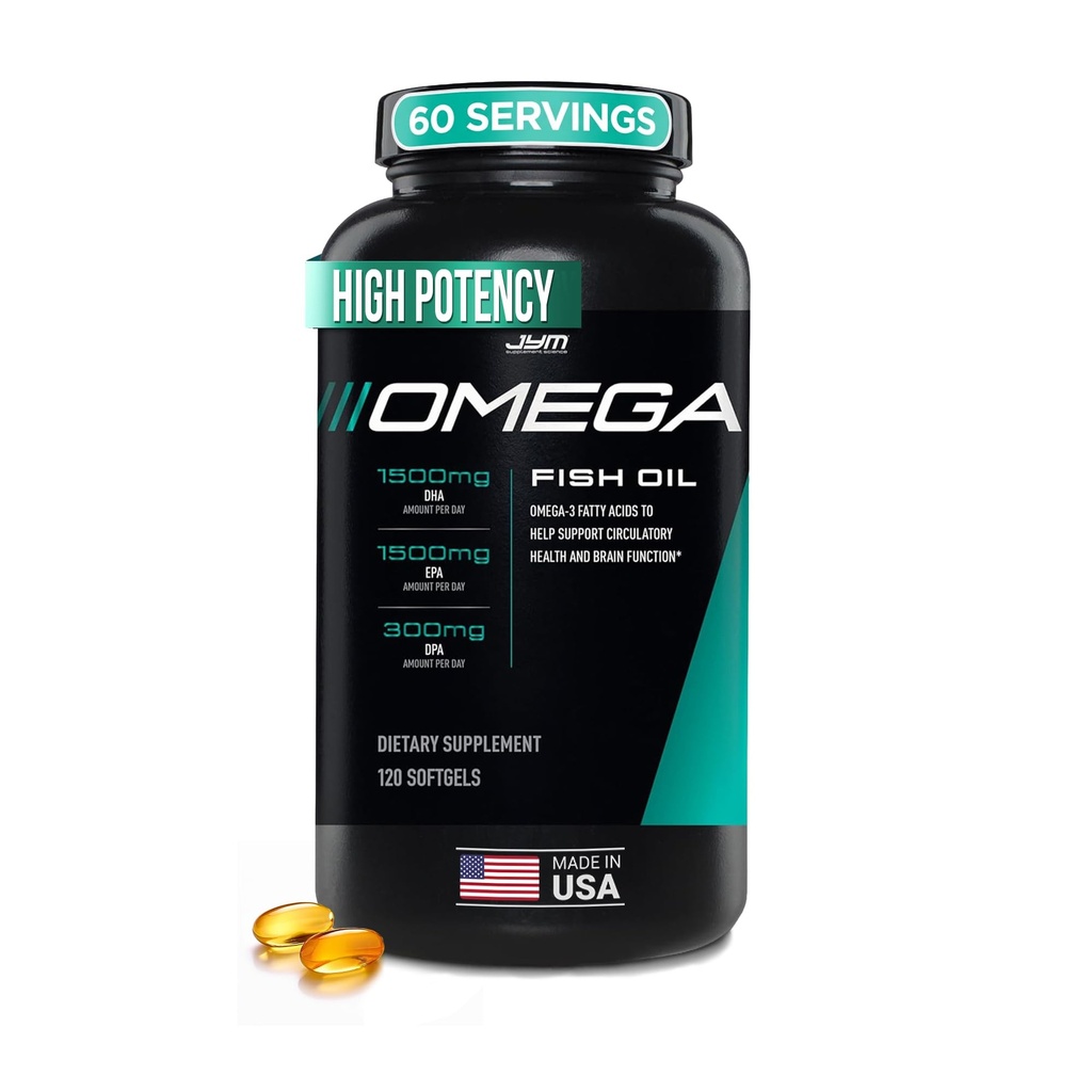 JYM Supplement Science Omega JYM Fish Oil 2800 mg, High Potency Omega 3, EPA, DHA, Beyin, Kalp ve Ortak Destek 120 Soft Gels