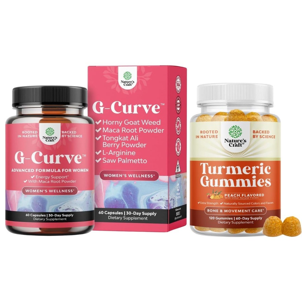 G-Curve Butt ve EmBoost Pills - Herbal Advancedr Body Sculpting Curves ve Turmeric Gummies For Yetişkinler Peach Flavor - Ekstra Güçlü Ortak Destek Gummies