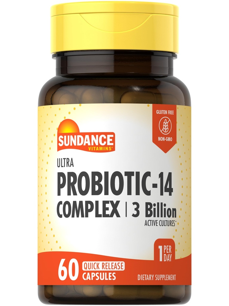 Sundance Probiyotik-14 Kompleks | 3 Milyar Aktif Kültürler | 60 Capsules | Non-GMO ve Gluten Free Supplement Supplement