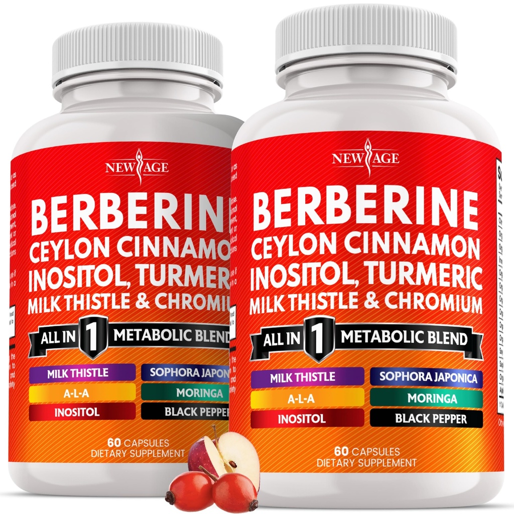 Berberine and Ceylon Cinnamon Supplement - Bitter Melon, Glucomannan, Gymnema Sylvestre, Chromium, Moringa, Milk Thistle, Turmeric, Inositol Pills - 120 Count