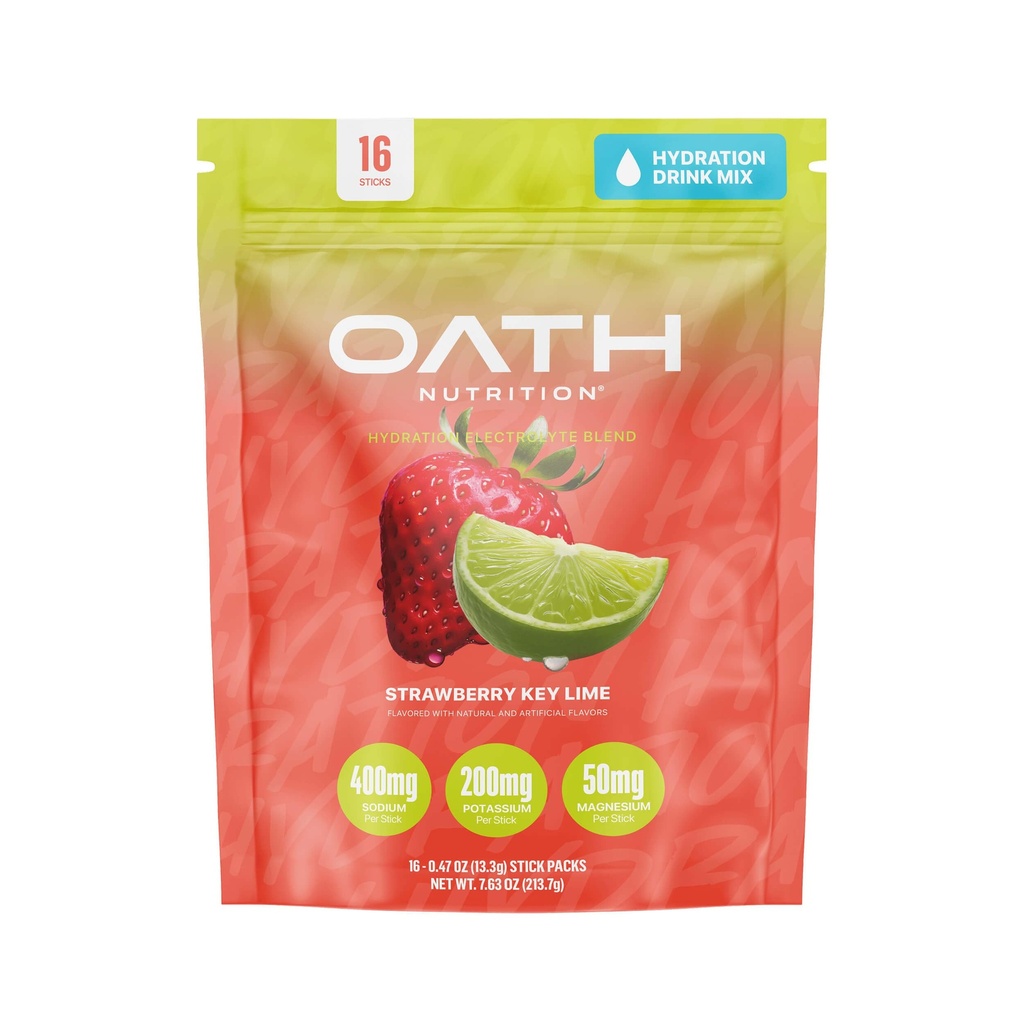 Oath Nutrition Hydration Electrolyte Toz, Hızlı Hydration ve Kas Desteği için Tamamlanmış, 16 Single-Serve Packets, Strawberry Key Lime