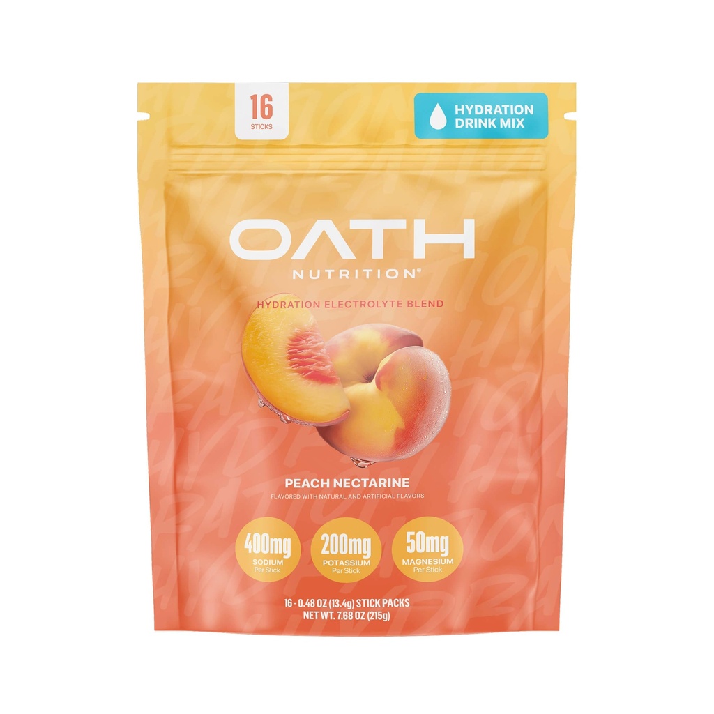 Oath Nutrition Hydration Electrolyte Toz, Hızlı Hydration ve Kas Desteği için Tamamlanmış, 16 Single-Serve Packets, Peach Nectarine