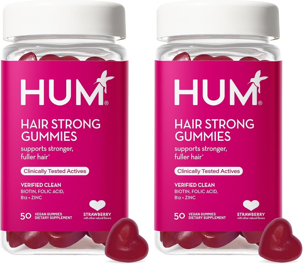 HUM Saç Güçlü - Saç Büyümesini Geliştirmek için Biotin ile Günlük Gummies - Fo Ti, Folic Acid, çinko, B12 & PABA, Kadınlar ve Erkekler için Sağlıklı Saç, Cilt ve Çiçeği Desteklemek için