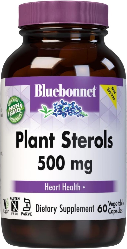 Bluebonnet Beslenme Bitkisi Erkekler ve Kadınlar için 500 mg Kalp Sağlığı Tamamı* - Sunflower Oil'den Non-GMO Beta-Sitosterol - Vegan, Gluten-Free - 60 Sebze Kapsülleri