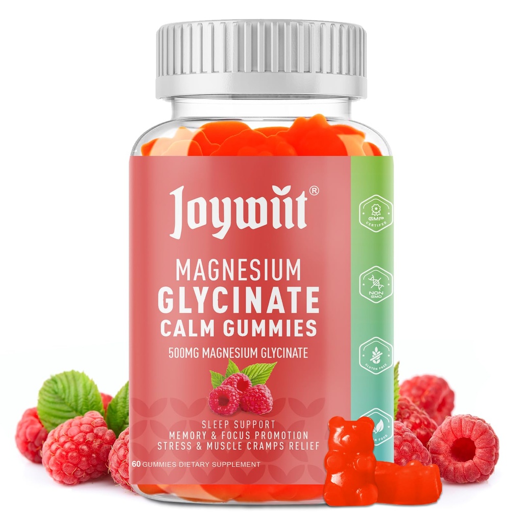 Magnezyum Glycinate Gummies 500 mg Supplement Magnezyum Gummies, Threonate 200 mg, D,B6,B12,Calm Mood, Muscle Relief, Nerve Health, Bone Support- 60 Counts