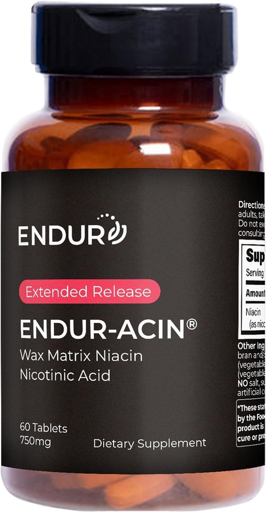 Endurance Products ENDUR-ACIN, Extended release Niacin for Optimal Abors & Flush Free Niacin, Premium Vitamin B3 Niacin Supplements, 750 mg, 60 Tabletler