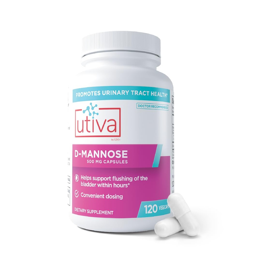 Szio+ Utiva D-Mannose 500 mg Capsules – Doğal olarak Flush The Bladder ve Urinary Tract – UTI Kaçınma – Kadınlar için D Mannose Supplements - Destekler Urinary Tract Enfeksiyon Tedavisi, 120 Capsules