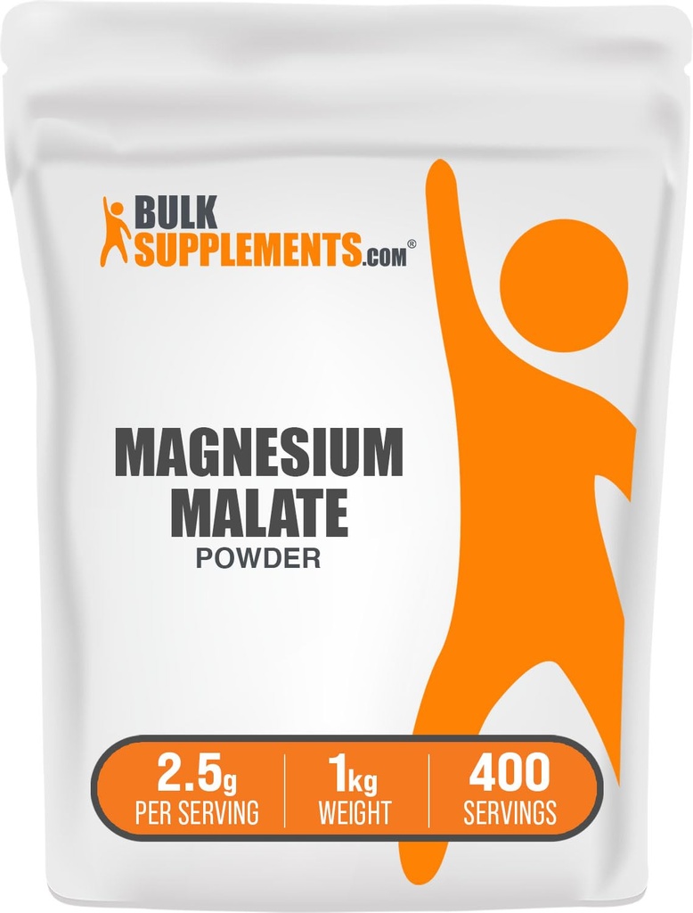 BulkSupplements.com Magnezyum Malate Toz - Magnezyum Supplements, High Bioavailabilty - Unflavored & Gluten Free, 2.5g per Service, 1kg (2.2 lbs) (Pack of 1)