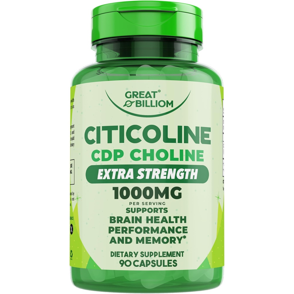 Citicoline CDP Choline 1000mg - Extra Strength Brain Supplements for Memory and Focus, Choline Supplements - Non-GMO Nootropic with Acetylcholine Support - 90 Vegetarian Capsules