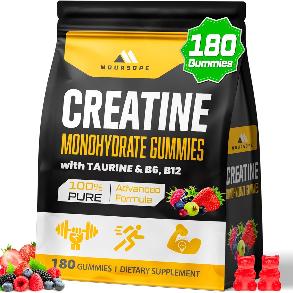 (180 Count) Erkekler ve Kadınlar için Kreatin Monohidrat Gummies - Kas Builder, Muscle Strength, Recovery, Endurance, Enerji, Kadınlar ve Erkekler için Kreatif, Karma Berry